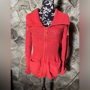 Eddie Bauer Red Zip Up Knitted Jacket M